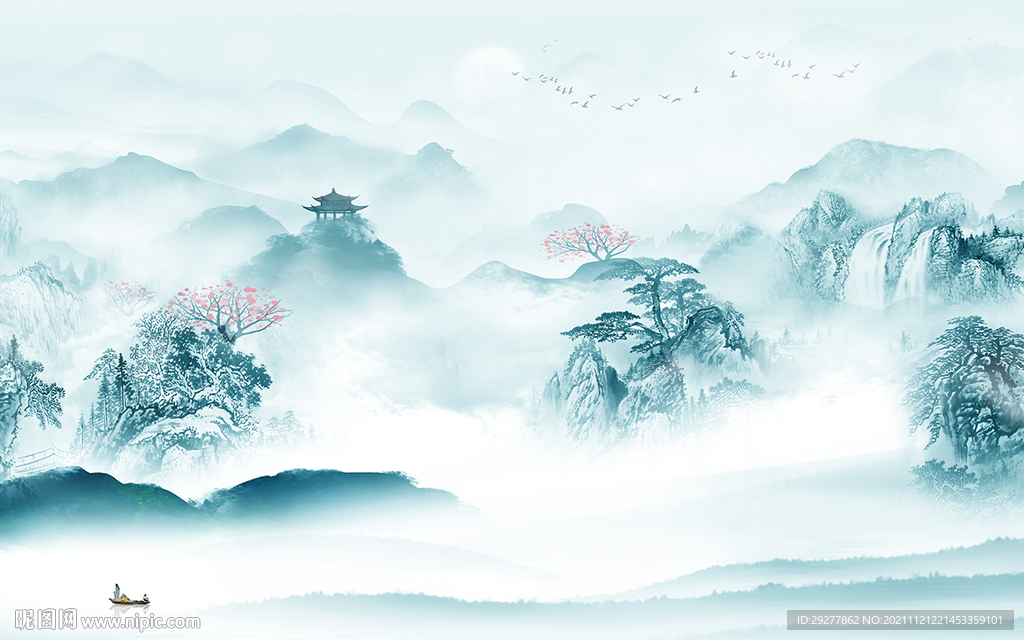 中式 山水背景新画 tif分层