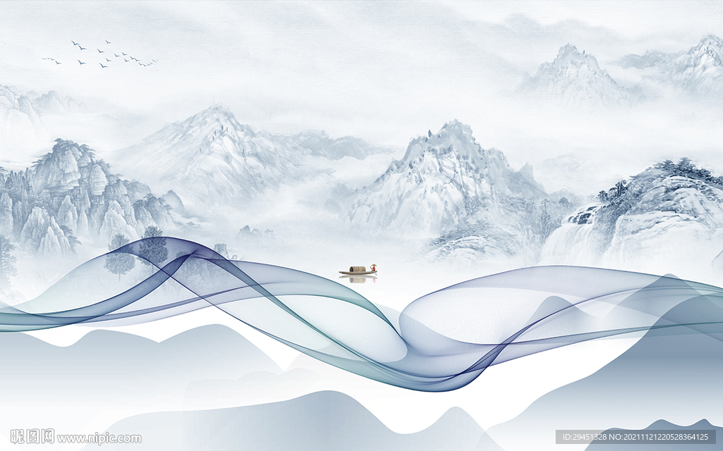 中国风高清山水背景 tif分层