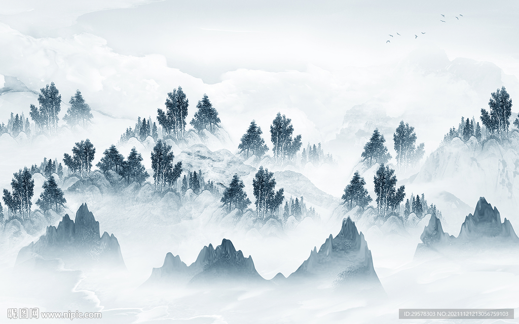 蓝色 客厅新山水画 TIF分层