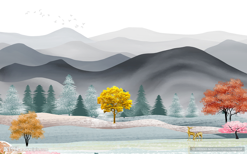 新款 客厅新山水画 TIF分层