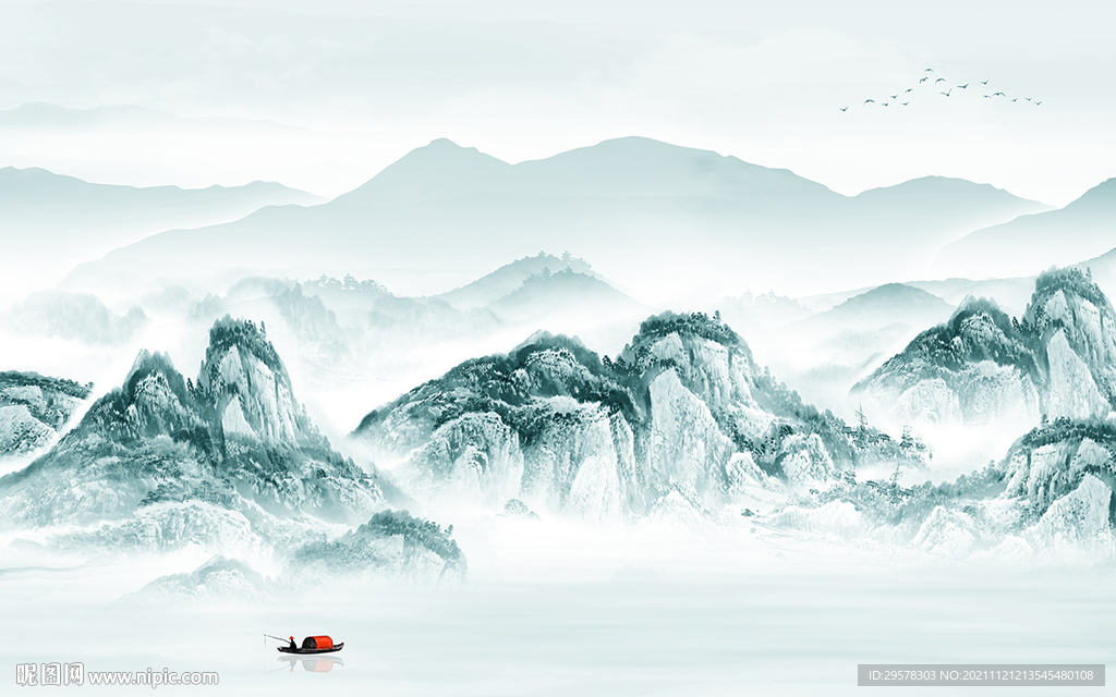 中式客厅新山水画 TIF分层