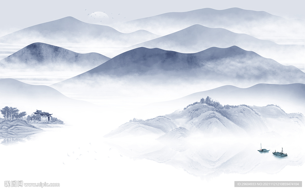 简约现代山水背景 tif分层