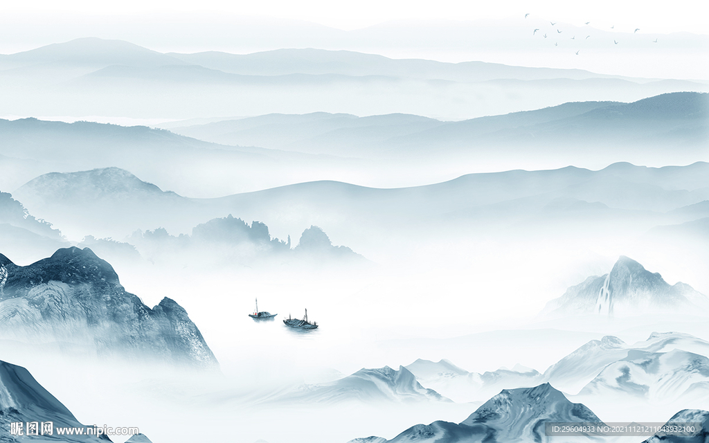 高档现代山水背景 tif分层