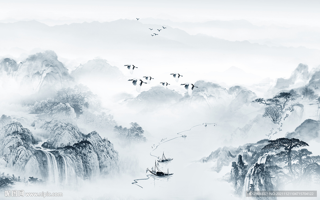 蓝色现代客厅山水 TIF文件