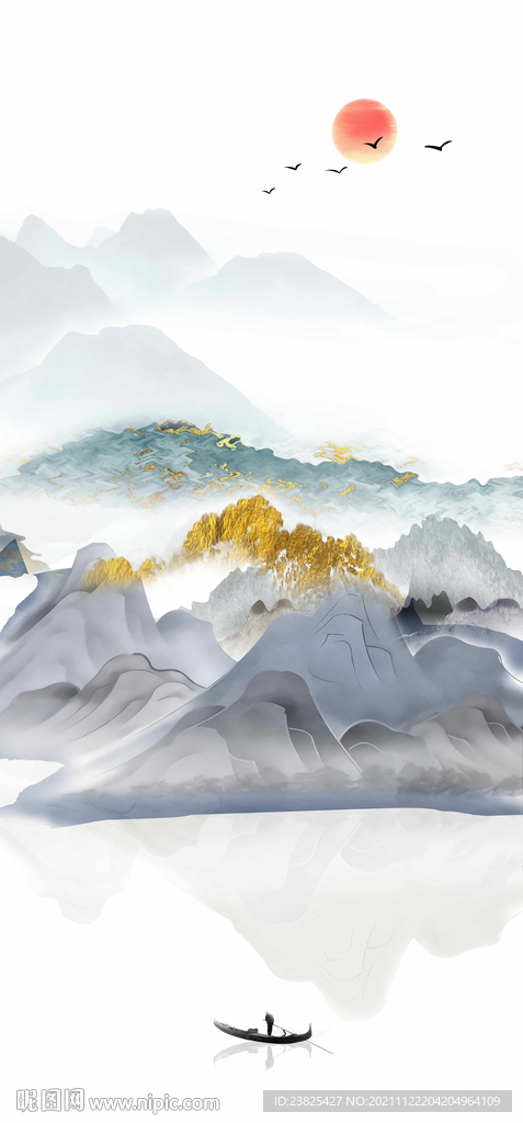 新中式抽象水墨山水玄关装饰画