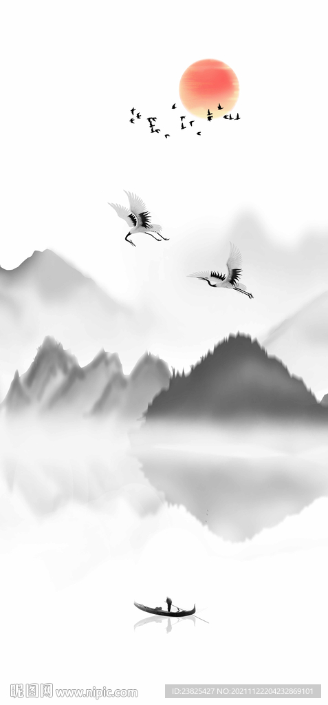 新中式抽象水墨山水玄关装饰画