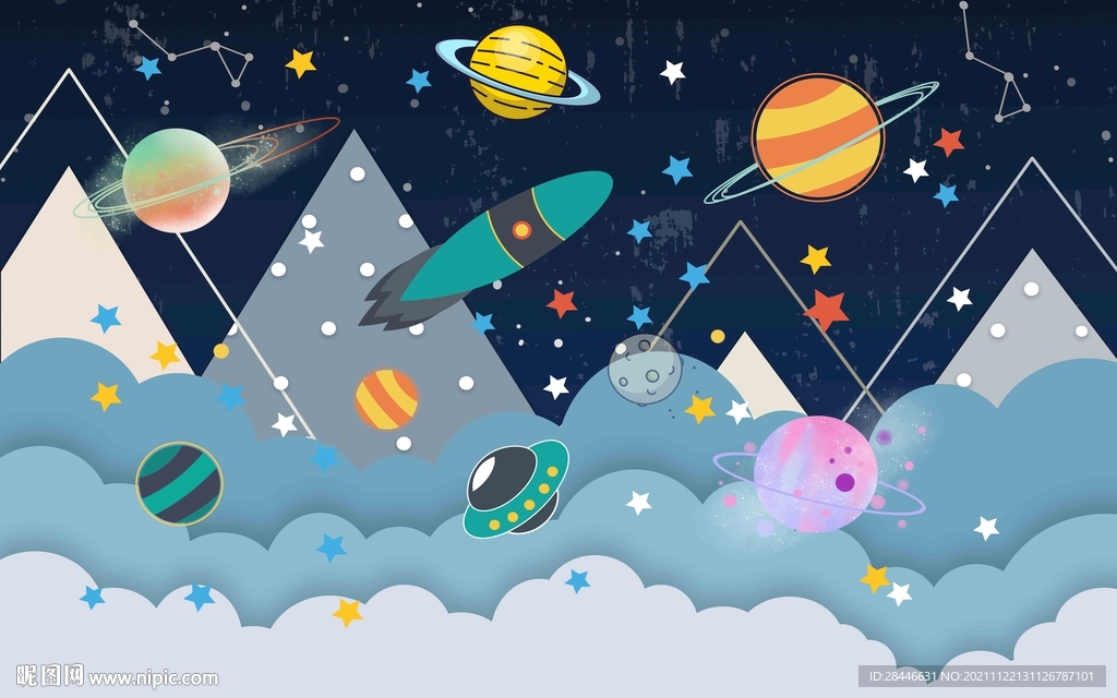 卡通儿童房背景墙壁纸壁画壁布 