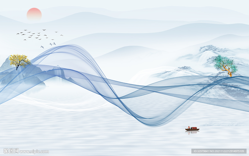 新中式客厅风景山水 TIF分层