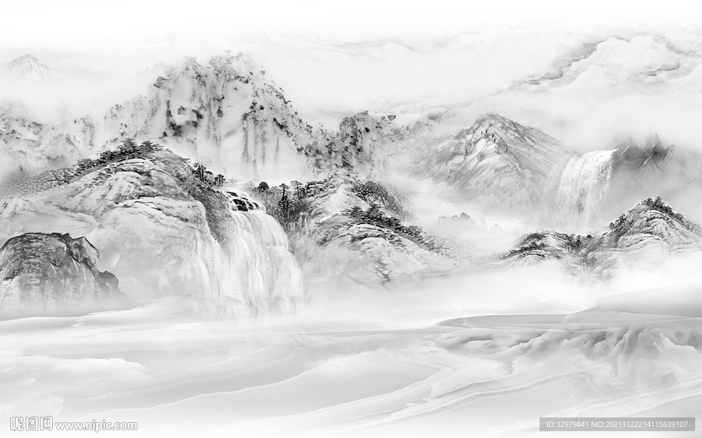 灰色客厅风景山水 TIF分层