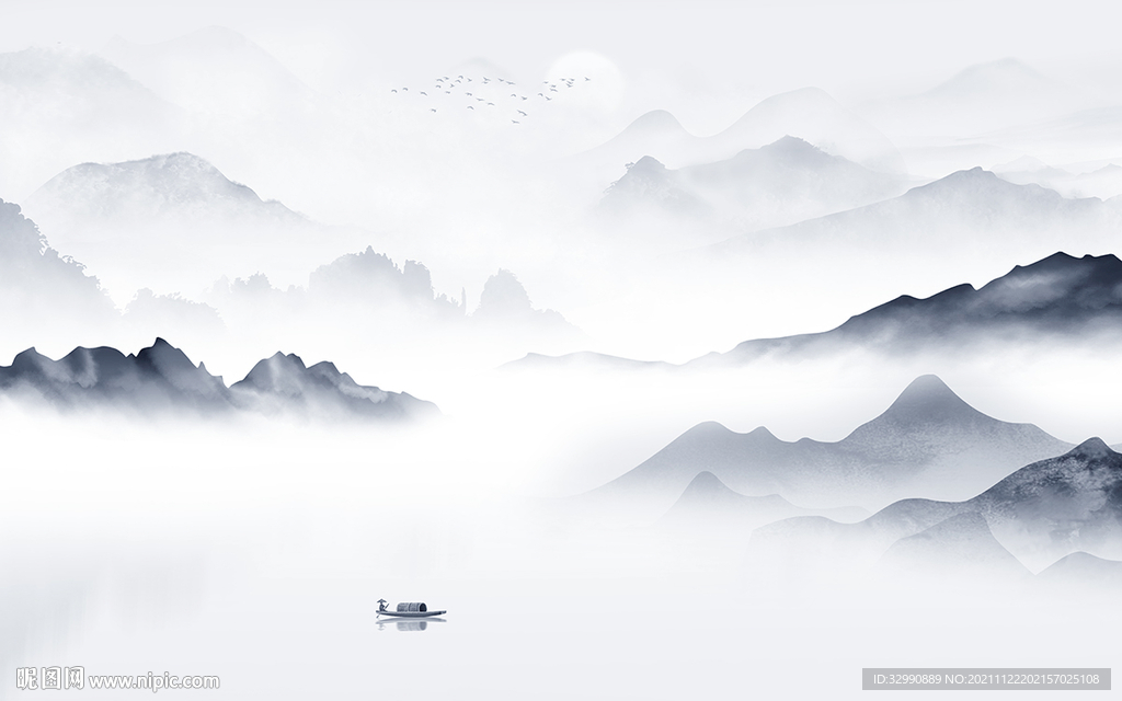 最新 别墅山水墙画 TIF分层