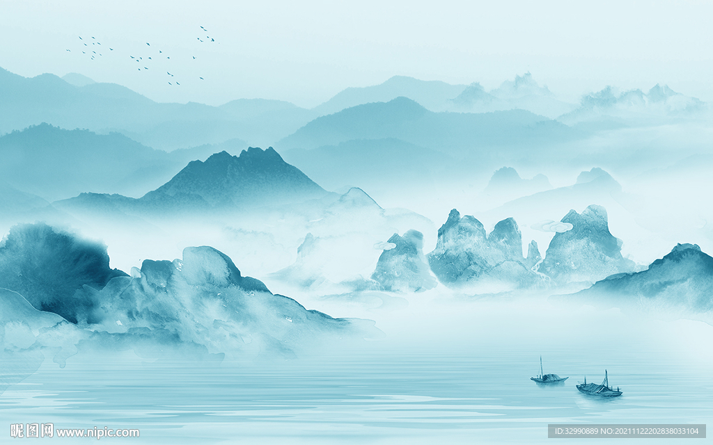 高档别墅山水墙画 TIF分层