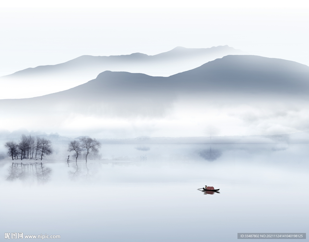 新中式禅意意境山水画