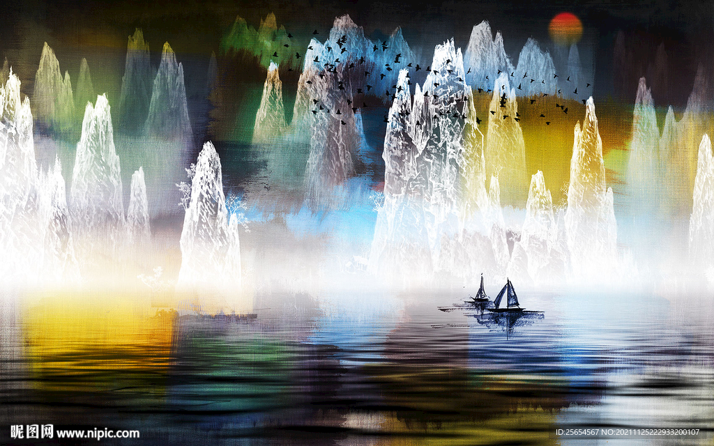 中式水墨山水风景背景墙