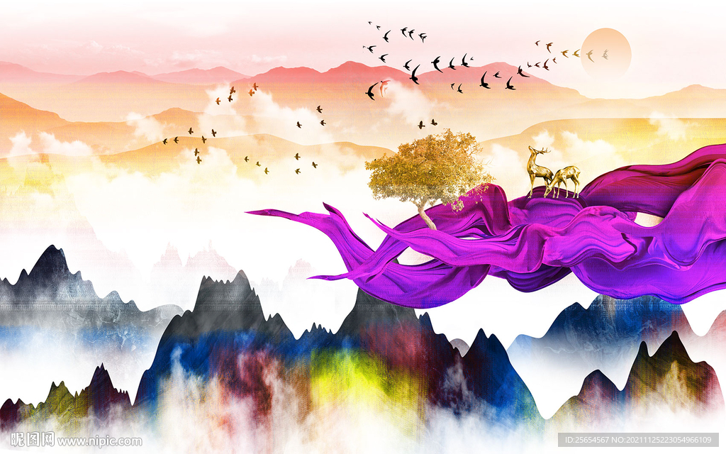  新中式山水背景墙