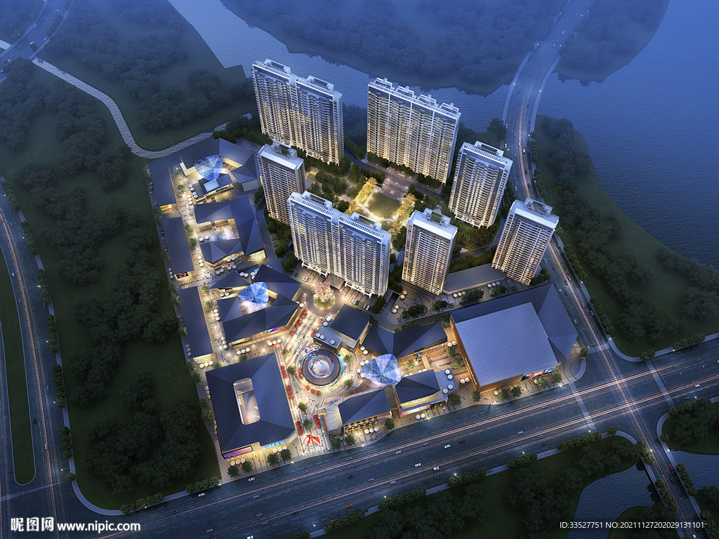 新中式住宅商业街鸟瞰图