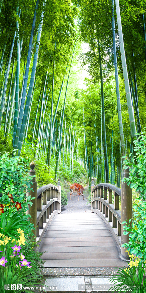 风景竹林玄关背景墙