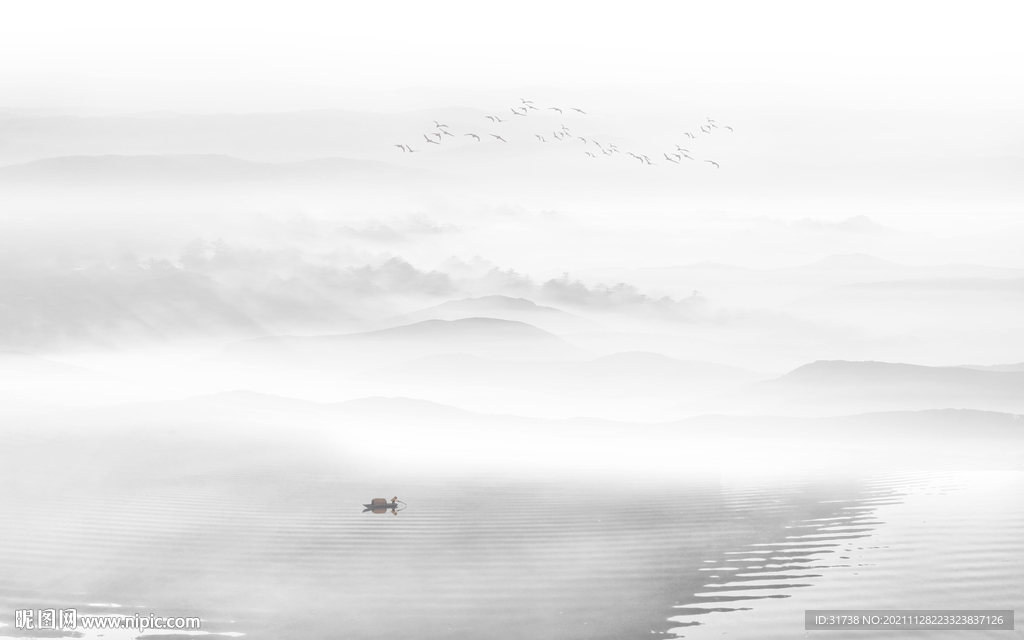 简约新中式山水画背景墙