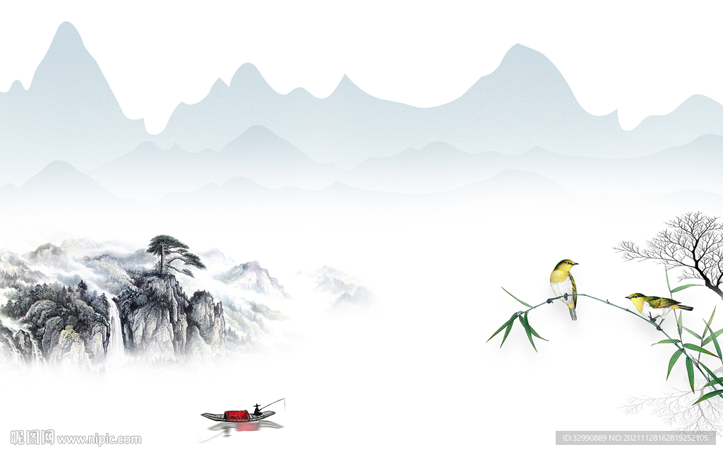 最新简约山水墙画 TIF分层