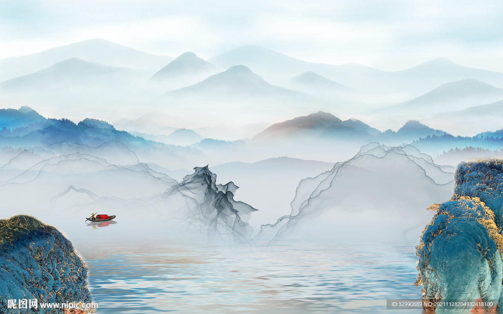 中式 简约山水墙画 TIF分层