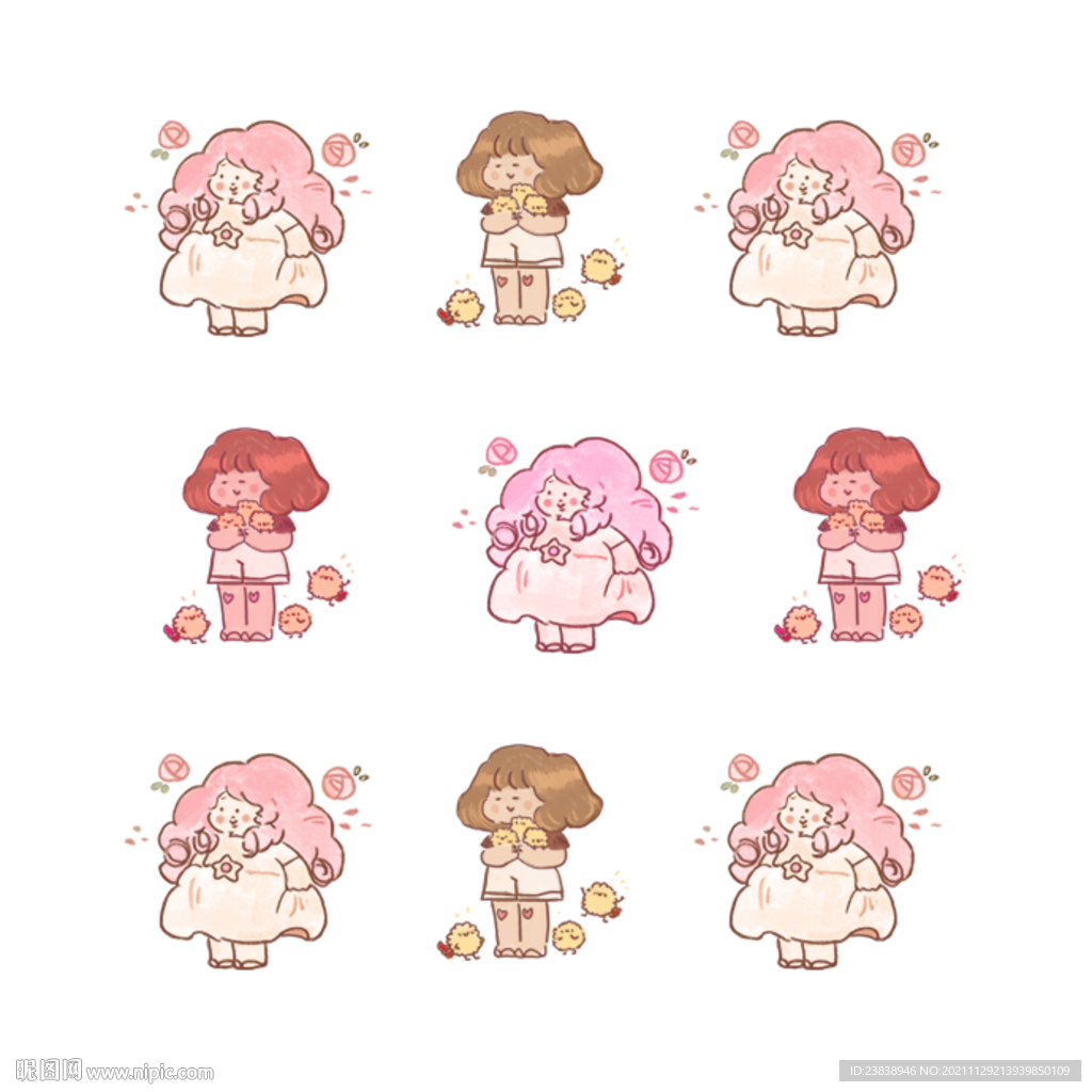 手账贴纸手绘卡通图片女孩