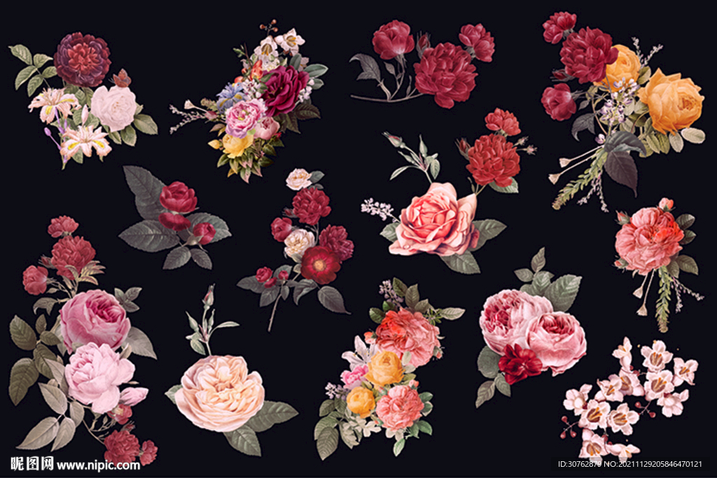 服装印花底纹花朵树叶绿色图案矢