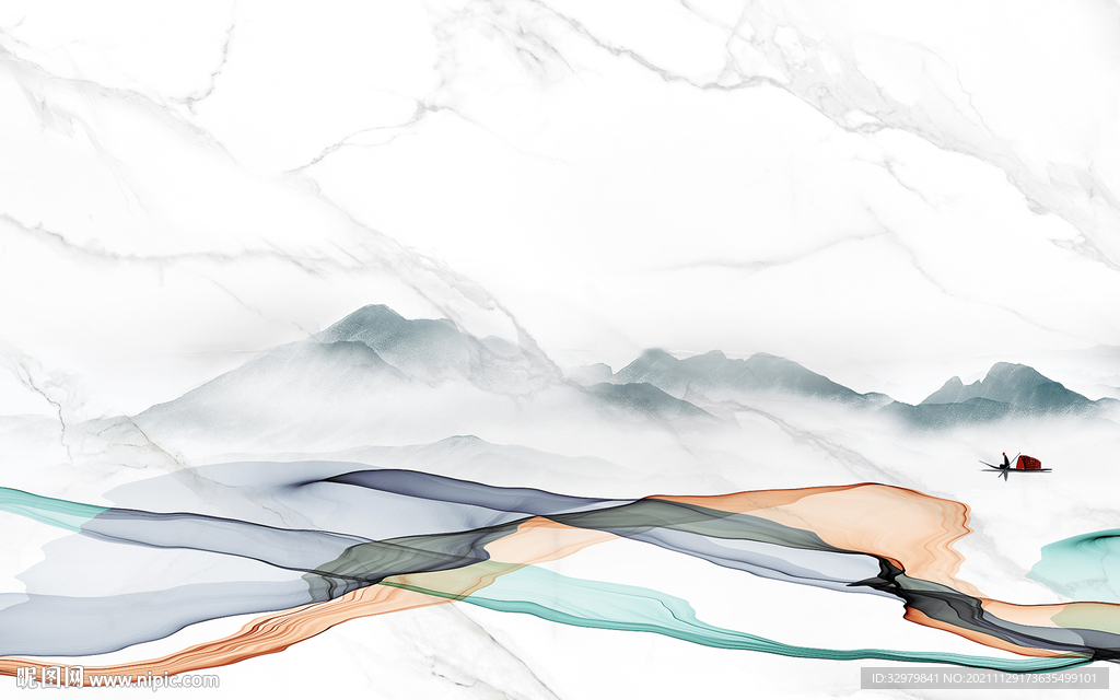 爵士白别墅客厅山水 TIF分层