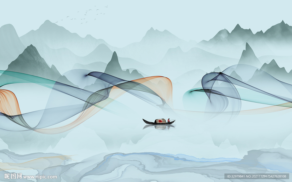 中式别墅客厅山水 TIF分层