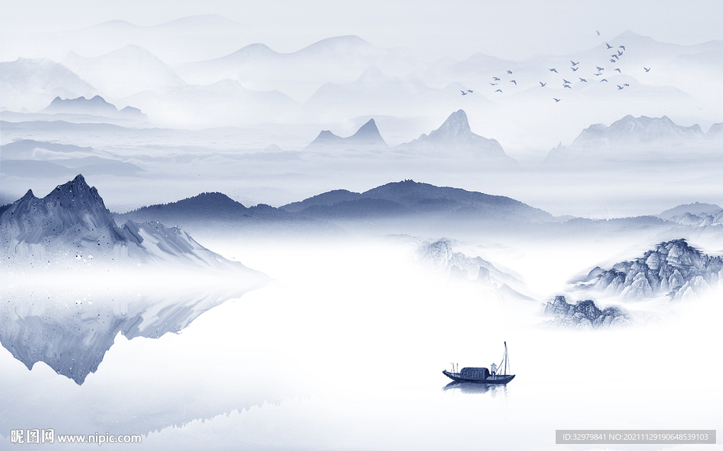 蓝色别墅客厅山水 TIF分层