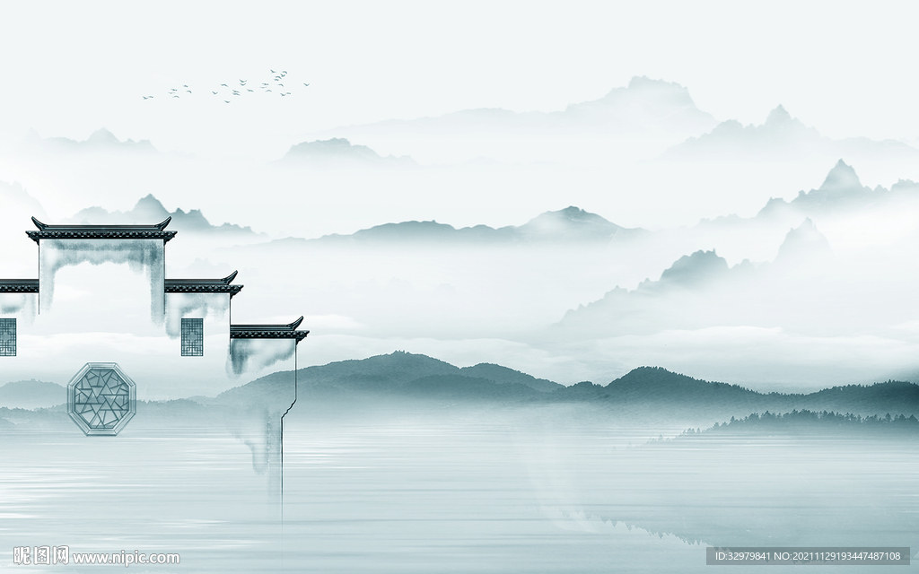 徽派别墅客厅山水 TIF分层