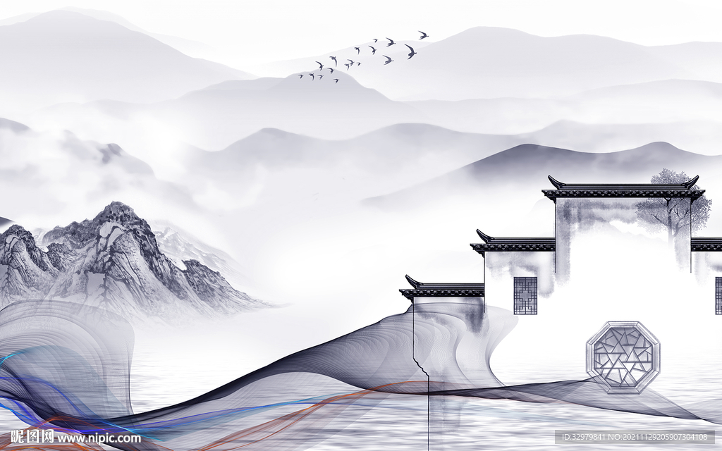 高清 别墅客厅山水 TIF分层