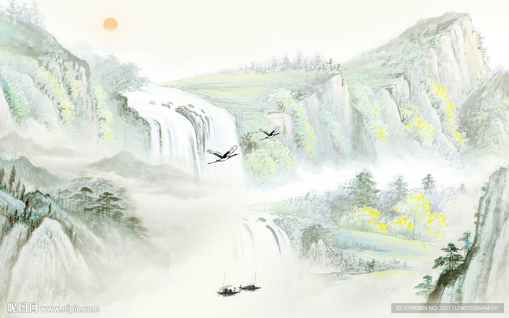 高清简约山水墙画 TIF分层