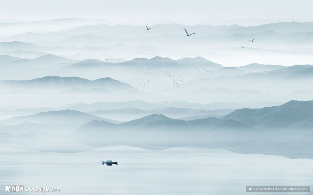 山水客厅挂画电视背景墙