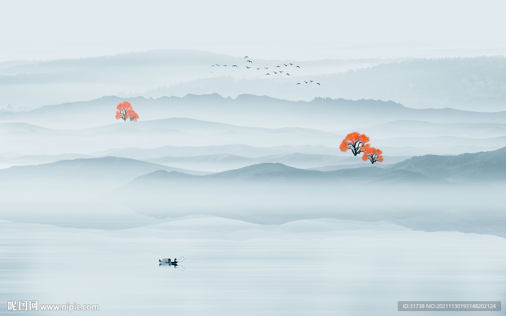 中式山水画背景墙