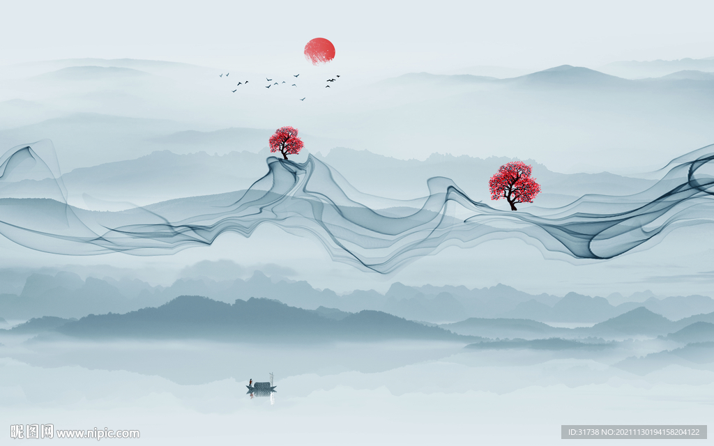 中式意境山水装饰画背景墙