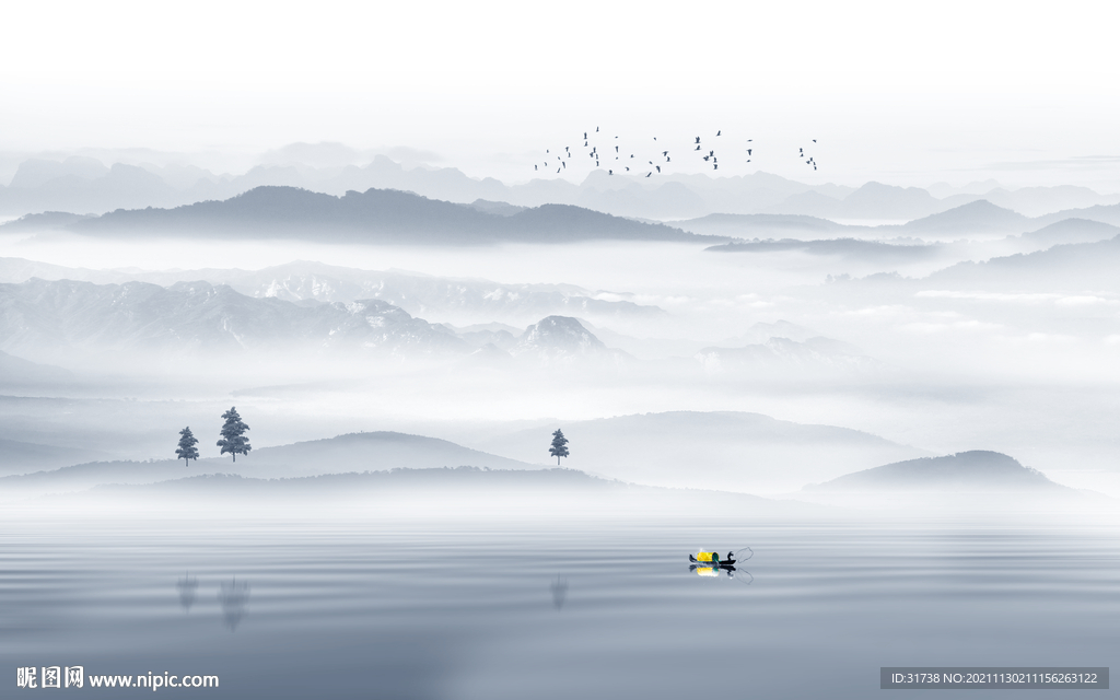 水墨山水画装饰画背景墙