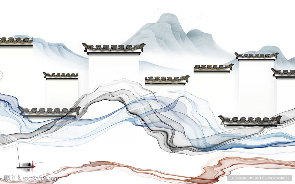徽派新客厅山水 TIF分层画