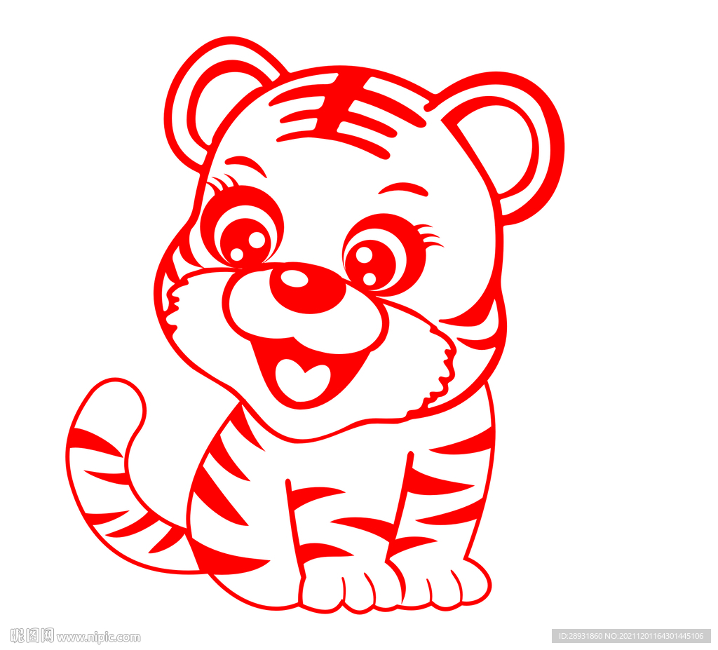 虎年窗花剪纸卡通小老虎