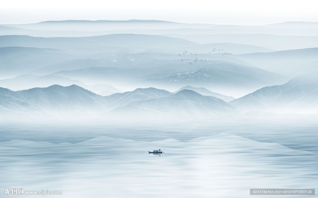 最新中式客厅山水画背景墙