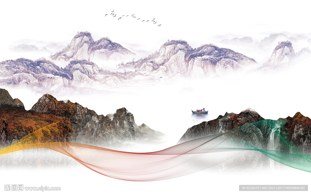 最新意境山水 tif分层画 
