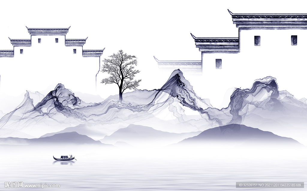 中国风意境山水 tif分层画 