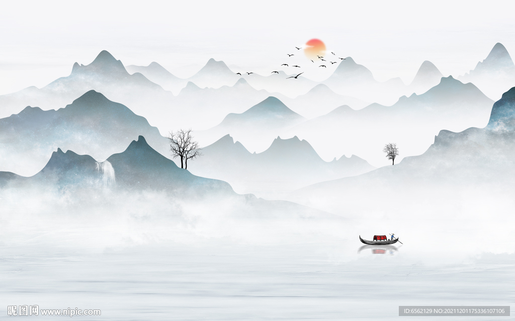 新中式山水背景墙