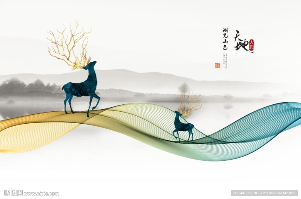 中式烟雾山水背景墙