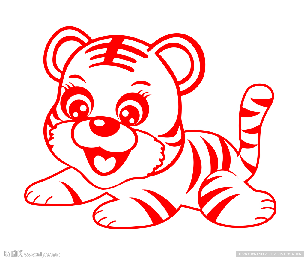 虎年窗花剪纸卡通老虎