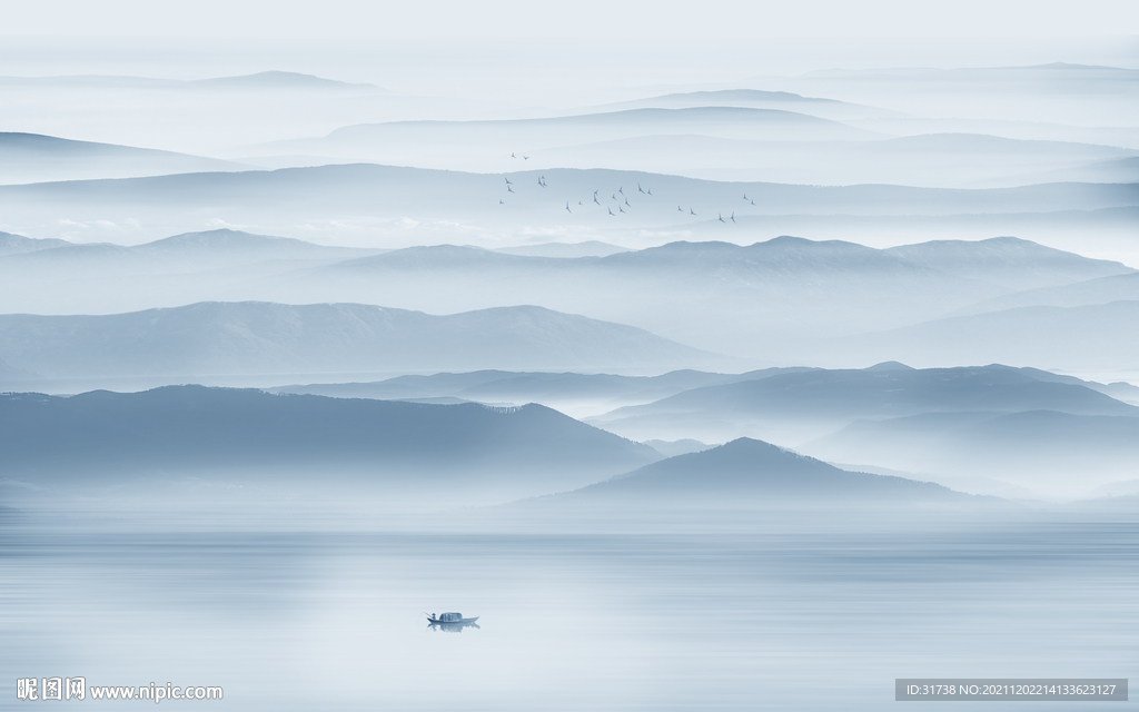 新中式水墨山水画背景墙