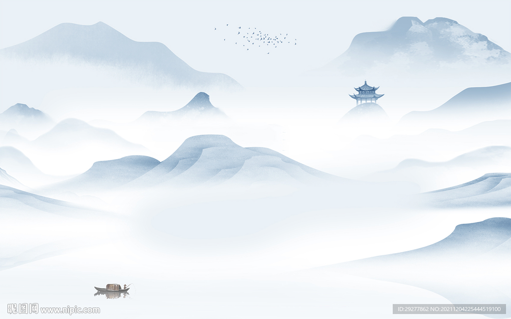 中国风山水无框新画 tif分层