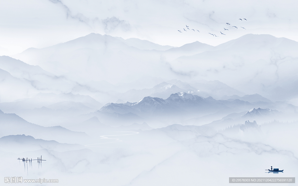 新中式新意境山水画 TIF分层