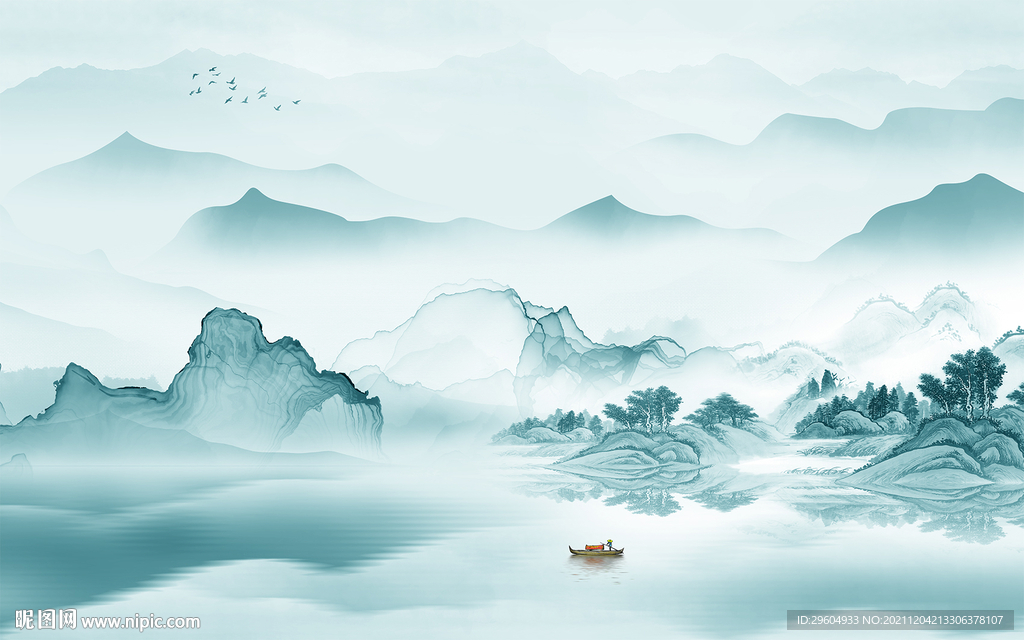 新中式高档山水背景 tif分层