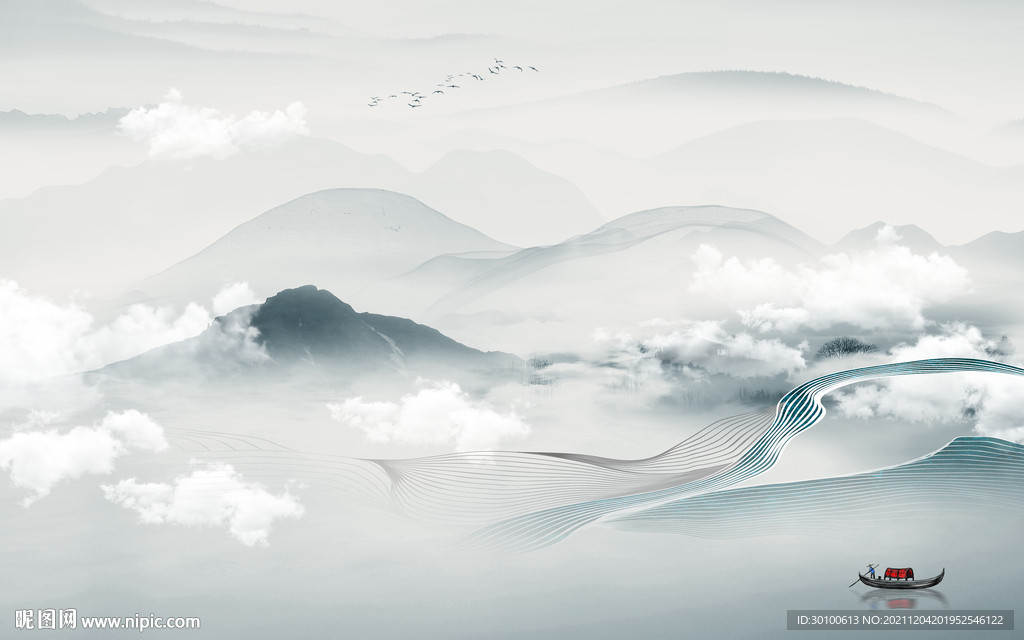 最新背景墙山水 TIF分层画