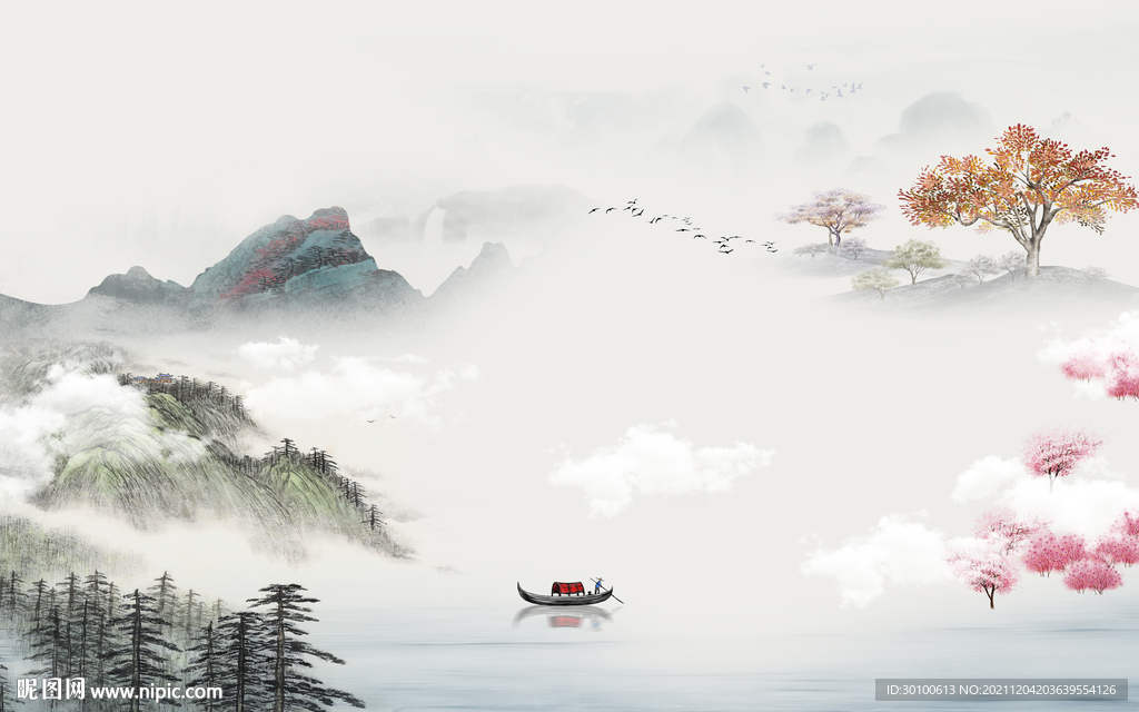 简约背景墙山水 TIF分层画