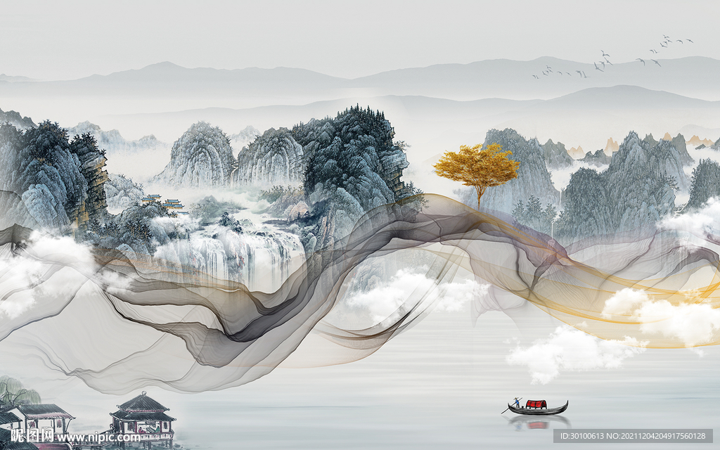 现代背景墙山水 TIF分层画